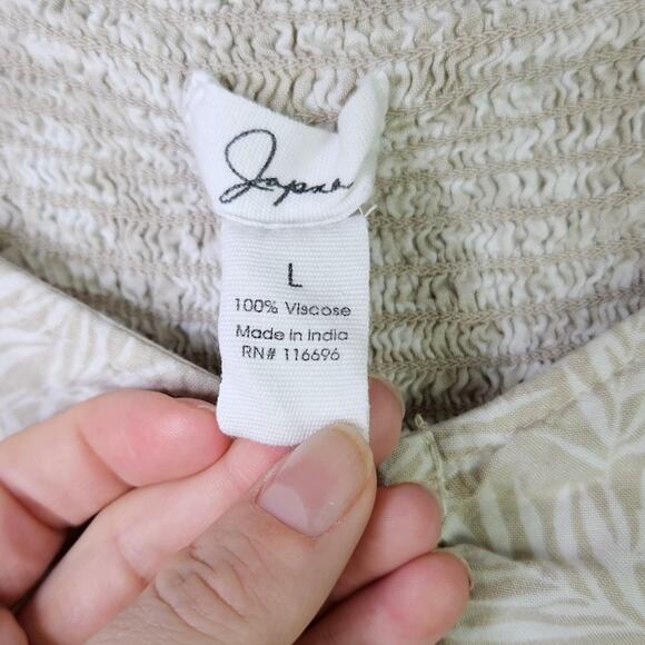 Japna Beige Tropical Crop Top Short Sleeve Blouse Size Large Beachy Coastal - Picture 3 of 9